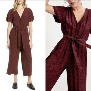 Rails Womens Rust Jet Spotted Crop Wide Leg Jumpsuit V Neck Short Sleeves Large